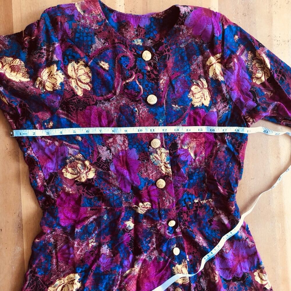 Vintage 80s 90s Brooks Brothers Colorful Minidress Gold Buttons Large Abstract - Picture 13 of 15